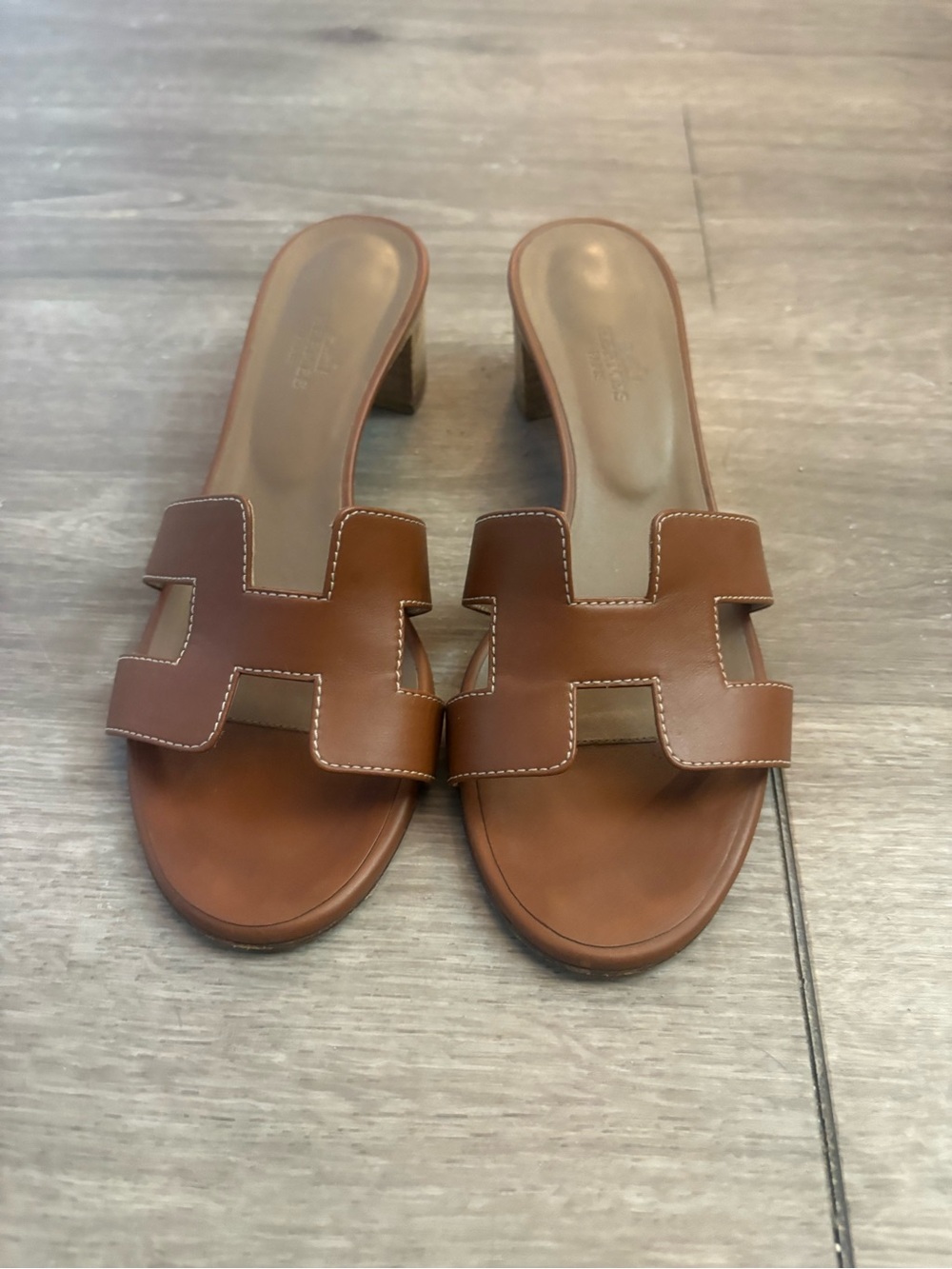 Hermes Brown Leather Slide Heels